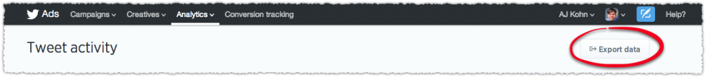 Twitter Analytics Export Data Button