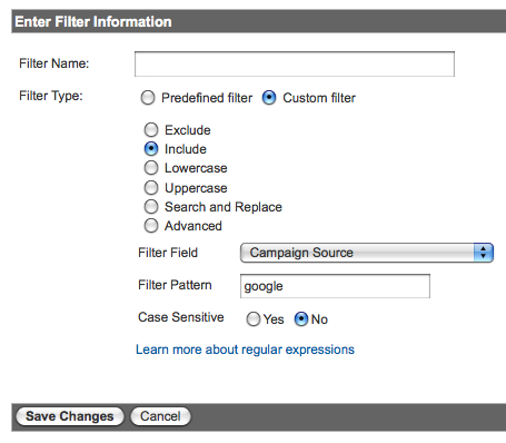 analytics google filter