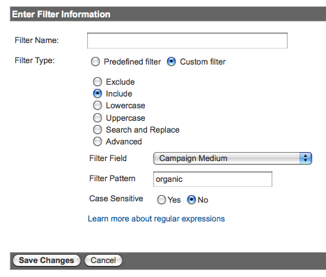 analytics organic filter