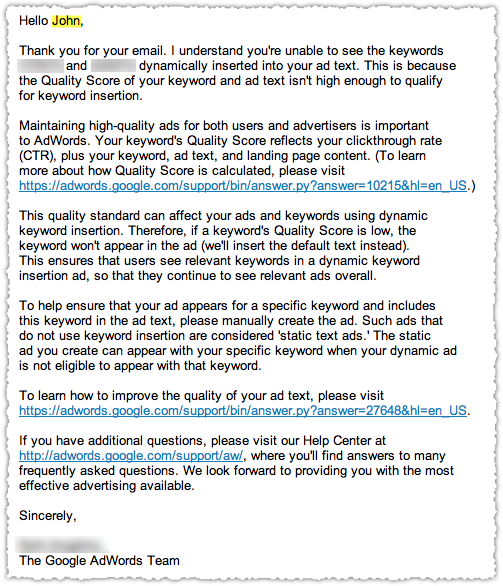 Keyword insertion adwords sale