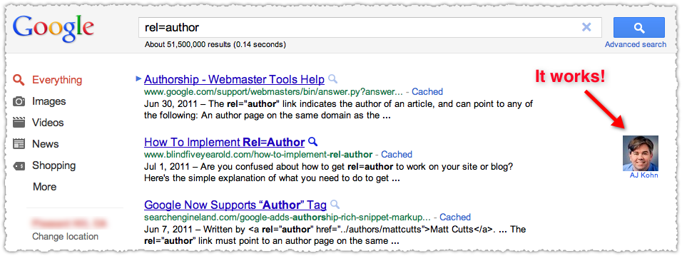 rel author search results example