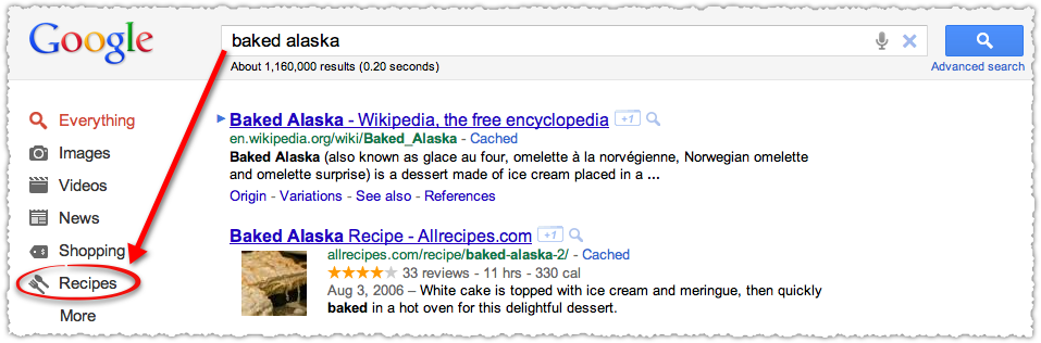 Google Contextual Navigation for Recipe Queries