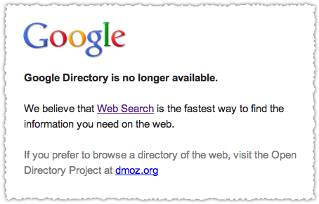 Google Directory No Longer Available Message