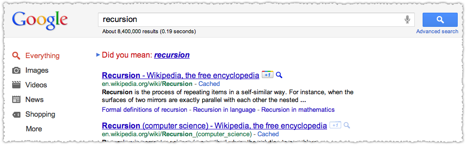 Google Did You Mean Result for Recursion