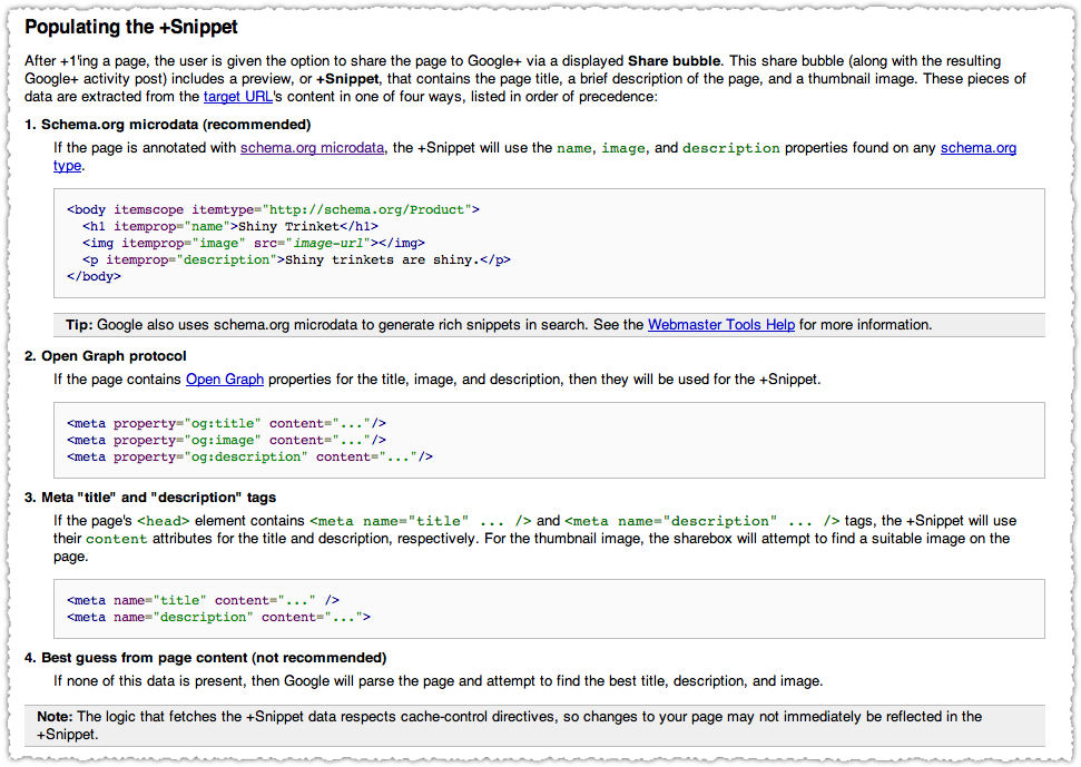 How Google Populates the Google +1 Snippet