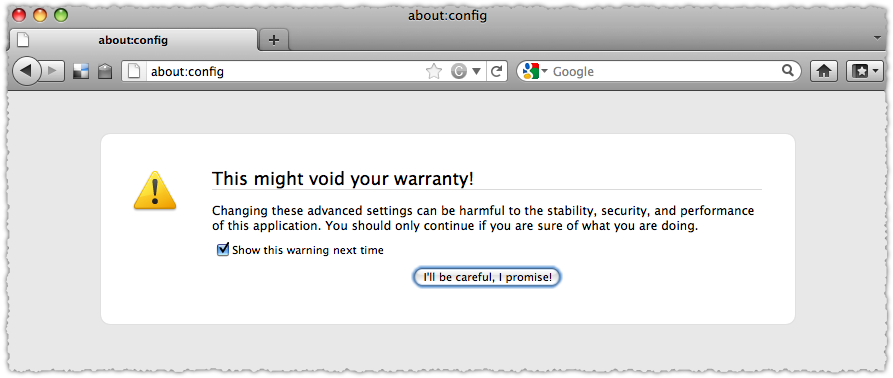 Firefox About:Config Warning