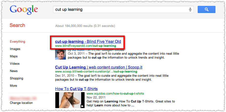 Cut Up Learning Google Search Result