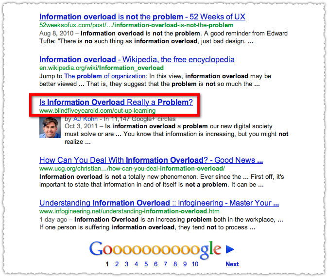 Information Overload Not a Problem Google Search Result