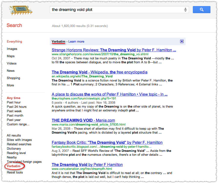 Verbatim Results for The Dreaming Void Plot Query