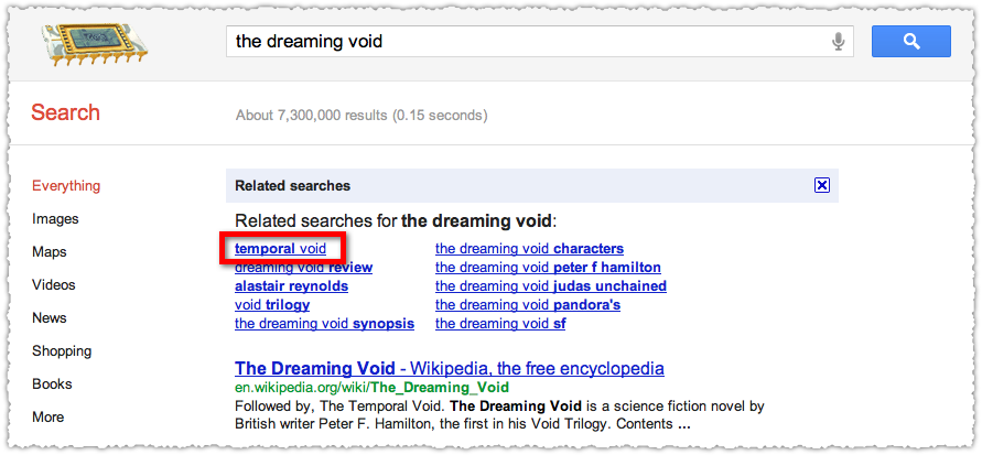 Google Related Searches for The Dreaming Void