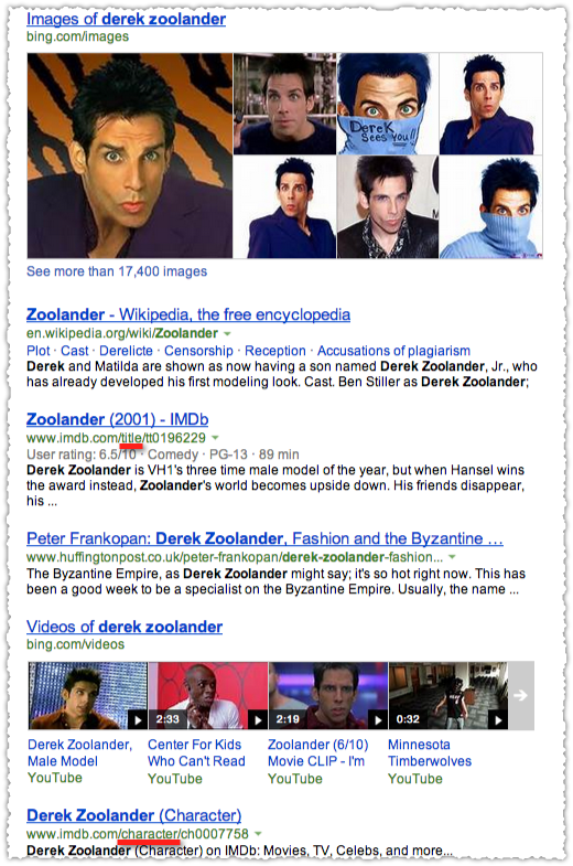 Derek Zoolander Bing Results