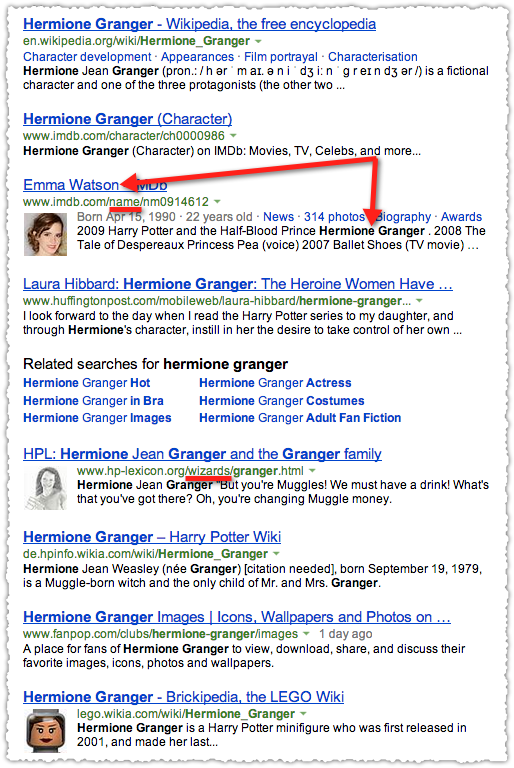 People Snippets for Hermoine Granger on Bing