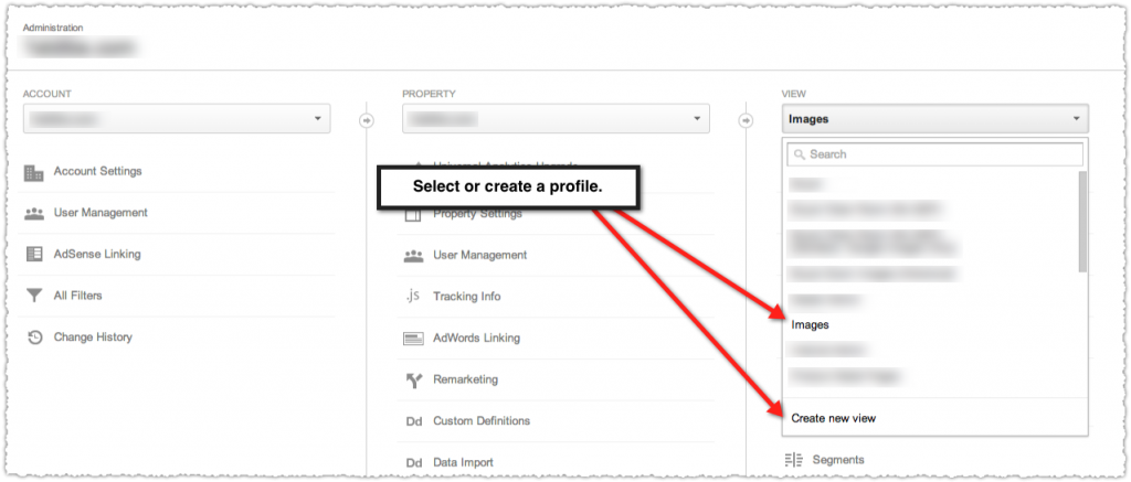 Google Analytics Select or Create a Profile