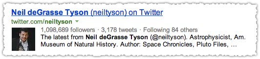 Twitter People Snippet for Neil deGrasse Tyson