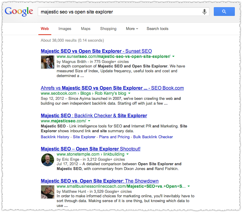 Google SERP for Comparison Intent