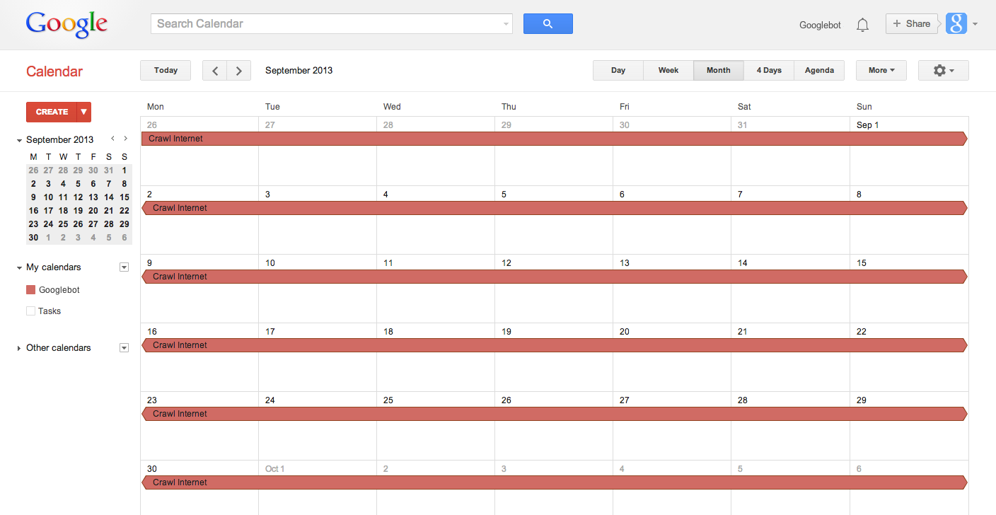 Googlebot's Google Calendar