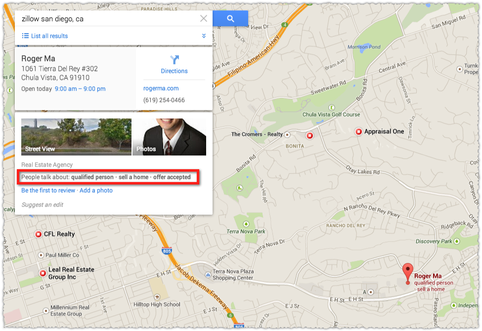 Google Maps Result for Roger Ma