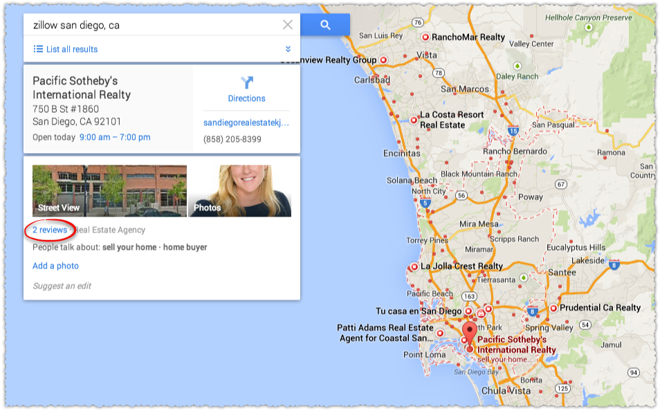 Google Maps Result for Pacific Sotheby's
