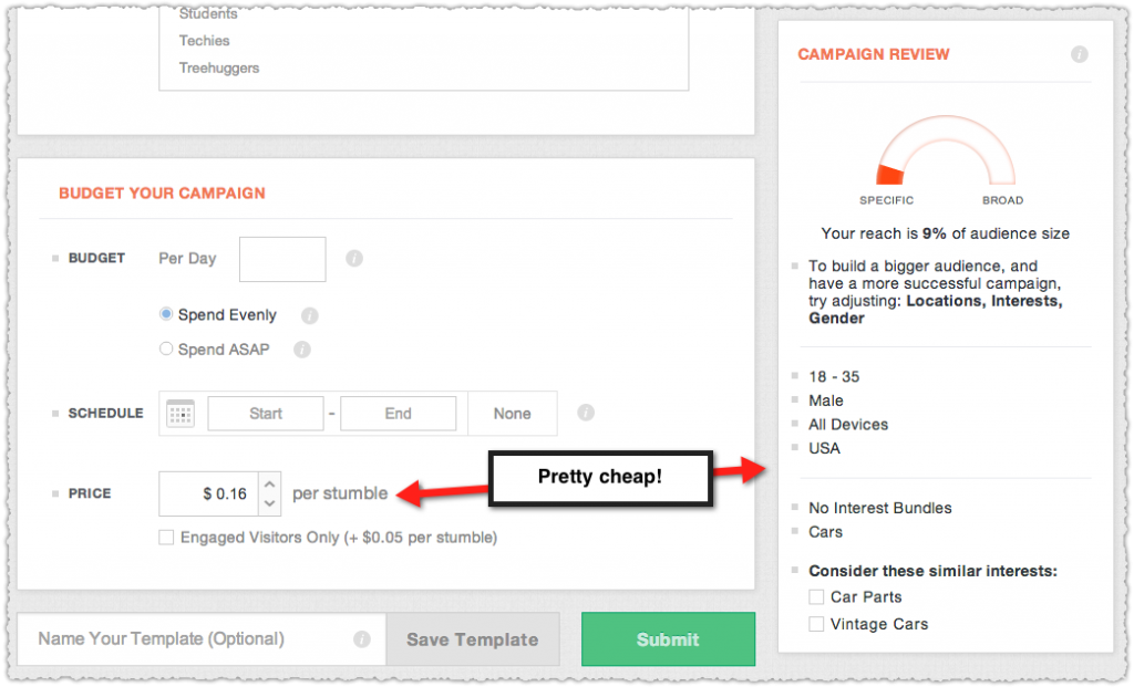 StumbleUpon Ad Targeting and Costs