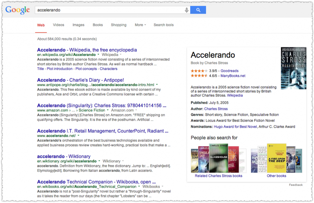 Accelerando Google Knowledge Panel Result