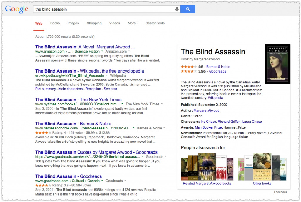 Blind Assassin Google Knowledge Panel