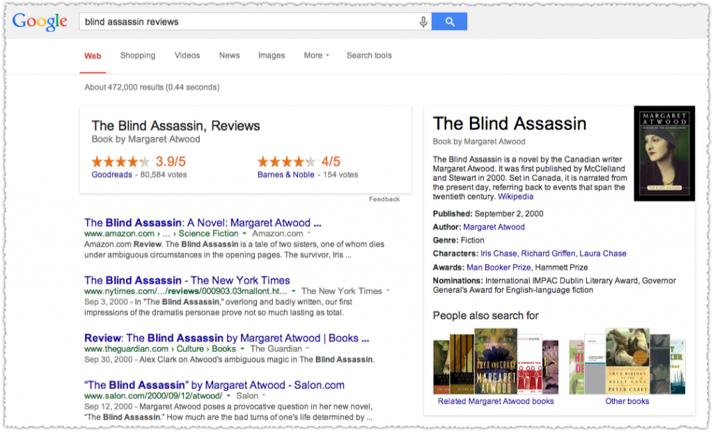 Blind Assassin Reviews Google Onebox