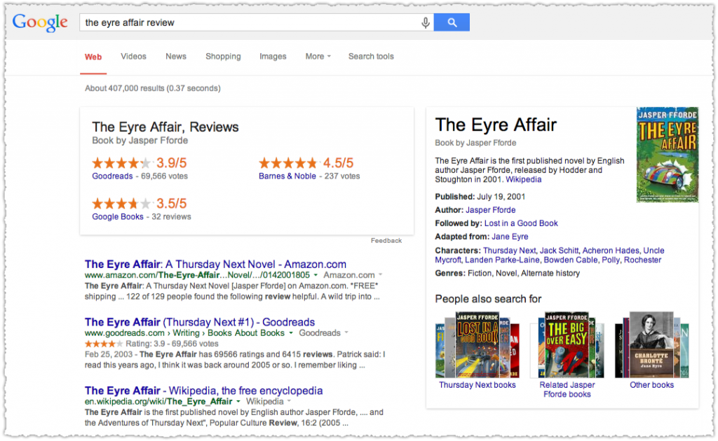The Eyre Affair Review Google Knowledge Panel Result