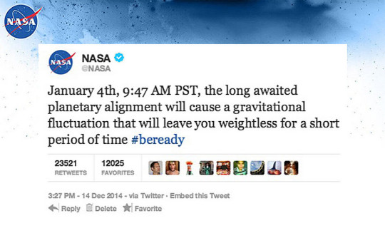 Fake NASA Weightless Tweet