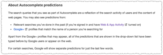About Google Autocomplete Predictions