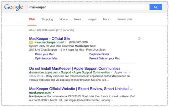 MacKeeper Search Result