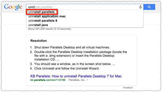 Uninstall Autocomplete after Parallels Query