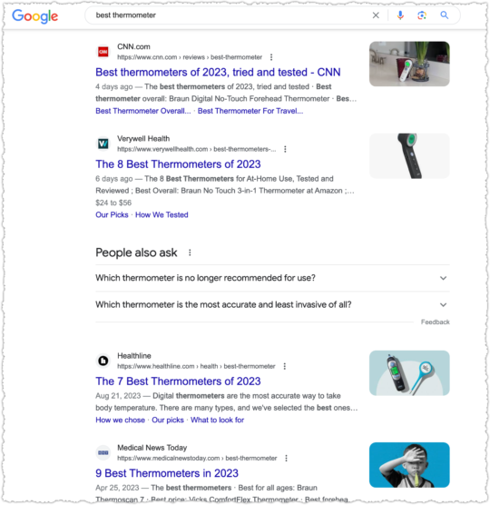 Google search results for best themometer