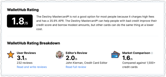 Destiny MasterCard review on WalletHub