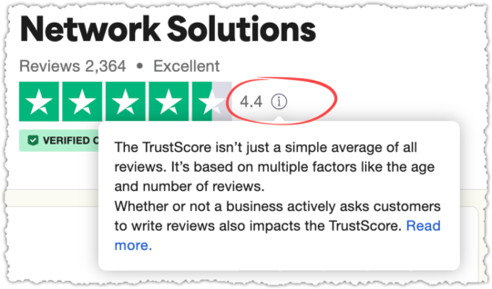 TrustPilot rating disclaimer