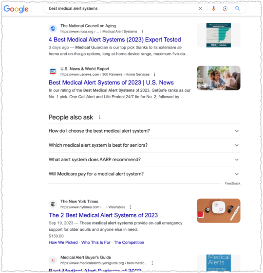 Google search results for best medical alert system