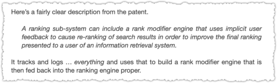 Google foundational patent summary from the piece titled 'Is Click Through Rate a Ranking Signal?