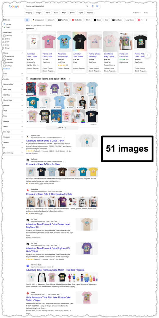 Google search results for fionna and cake t shirt