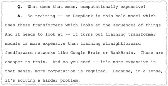 Pandu Nayak testimony about DeepRank as a transformer model